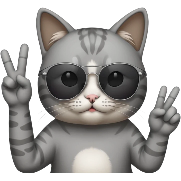 a cat wearing sunglasses a saying peace out on his head there would be written peace out and he will do the pose for peace out emoji