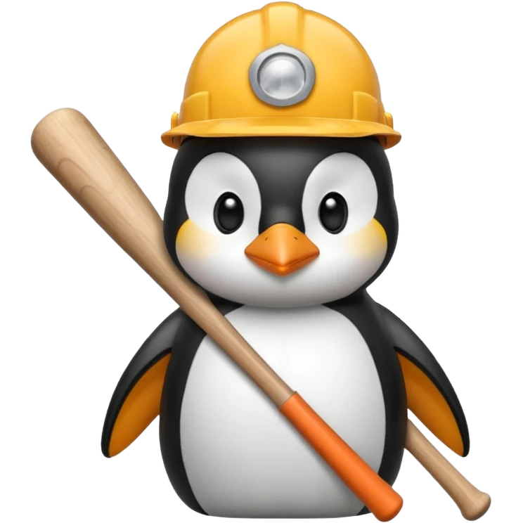 Penguin Construction Worker with baseball bat emoji