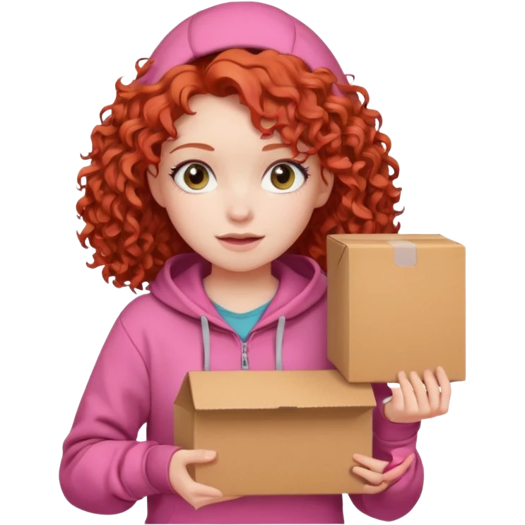 box carrier curly red haired pink hoodie girl  emoji