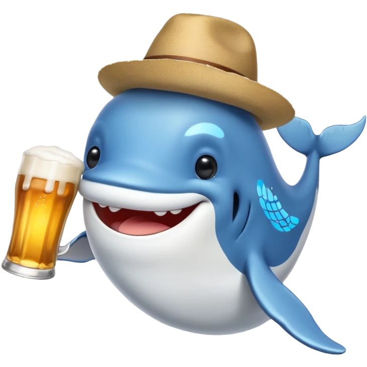 white whale with beer and a hat emoji