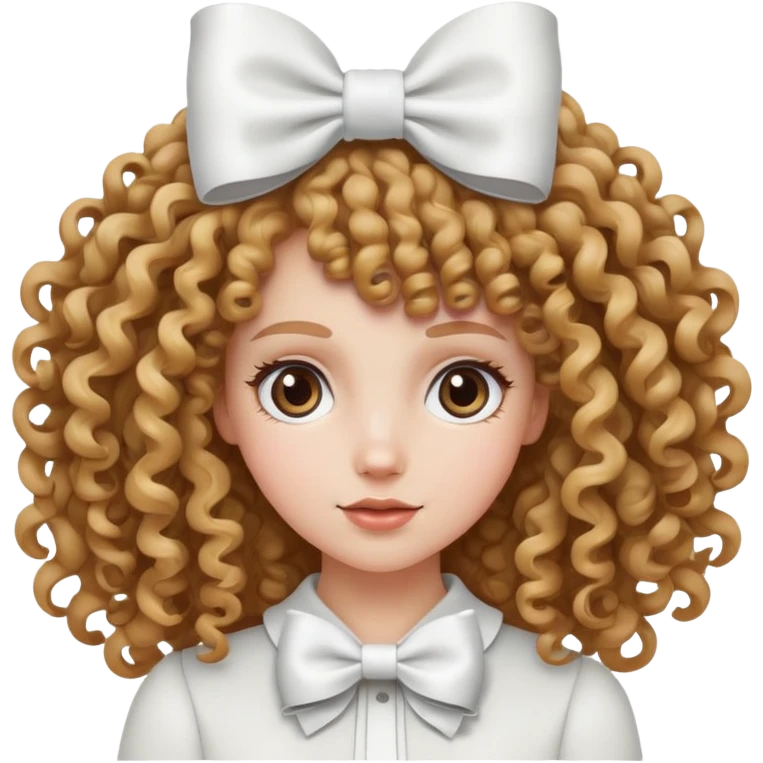 White girl with curly hair and white bow on her head emoji