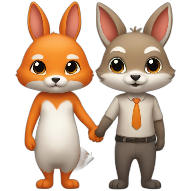 Bunny and a fox holding hands.  emoji