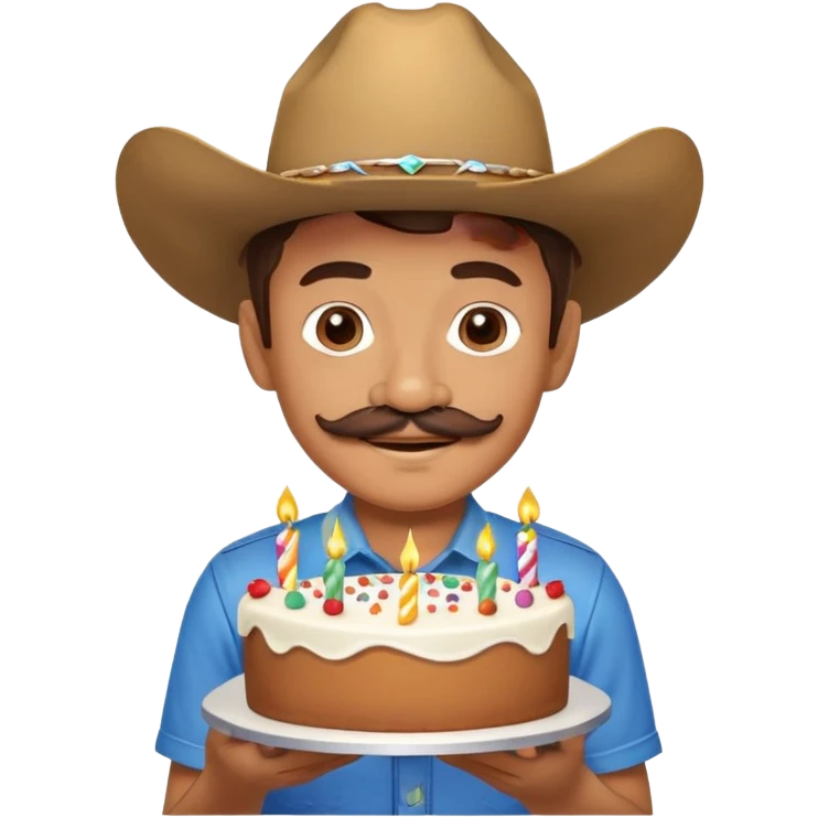 boy with mustache and birthday cake in texas emoji