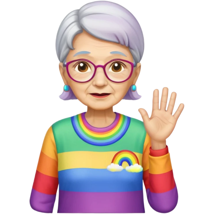 old woman with rainbow colored shirt emoji