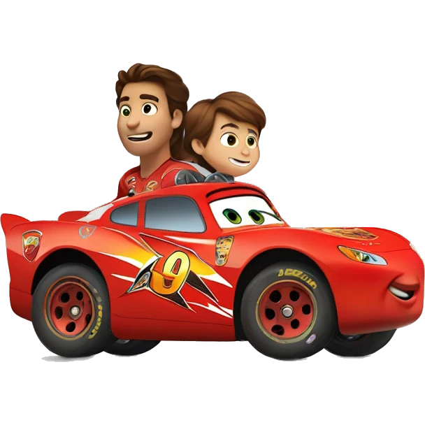 Lightning Mcqueen with a boy with brown hair on the car  emoji