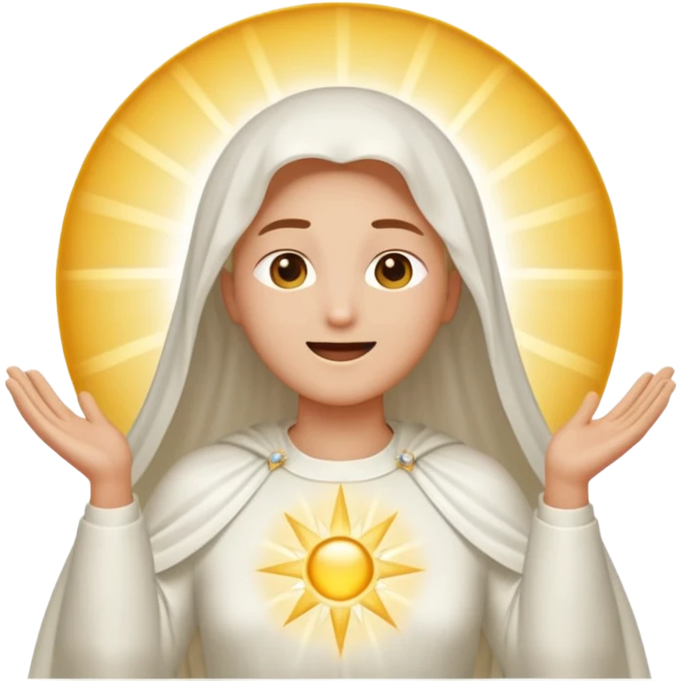 an emoji of the Heavenly Father from the Bible, no visible facial features, face completely covered and shining with glory light, wearing a white gown, entire image radiating beaming light to symbolize divine presence, voice, and existence emoji