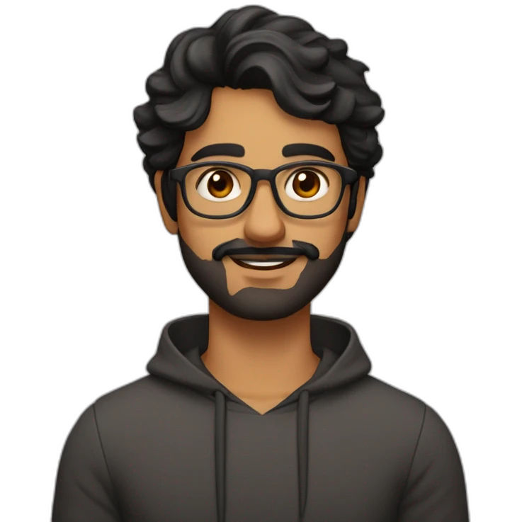 indian guy with rectangular glasses with fair skin with wavy hair, aquiline nose, brown eyes, black hair with very short beard emoji
