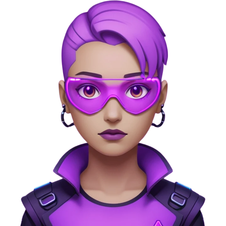 neutre gender neon cyberpunk light purple, I don't want you to use props, não utilizar óculos emoji