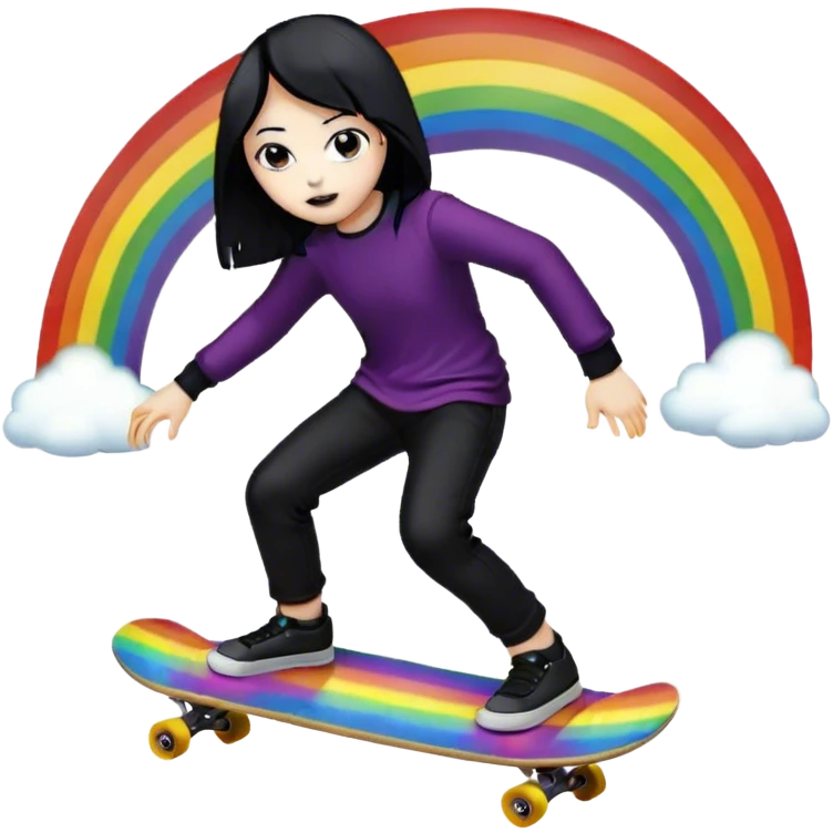 ghost goth skate boarding under a rainbow  emoji
