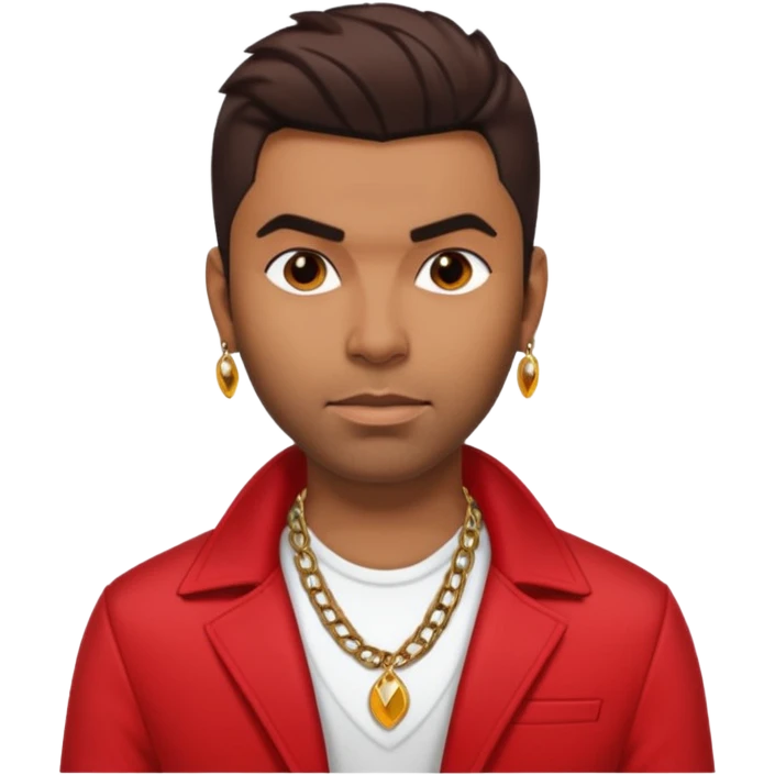 Ginuewine with dark brown hair, chest out with necklace, red jacket emoji