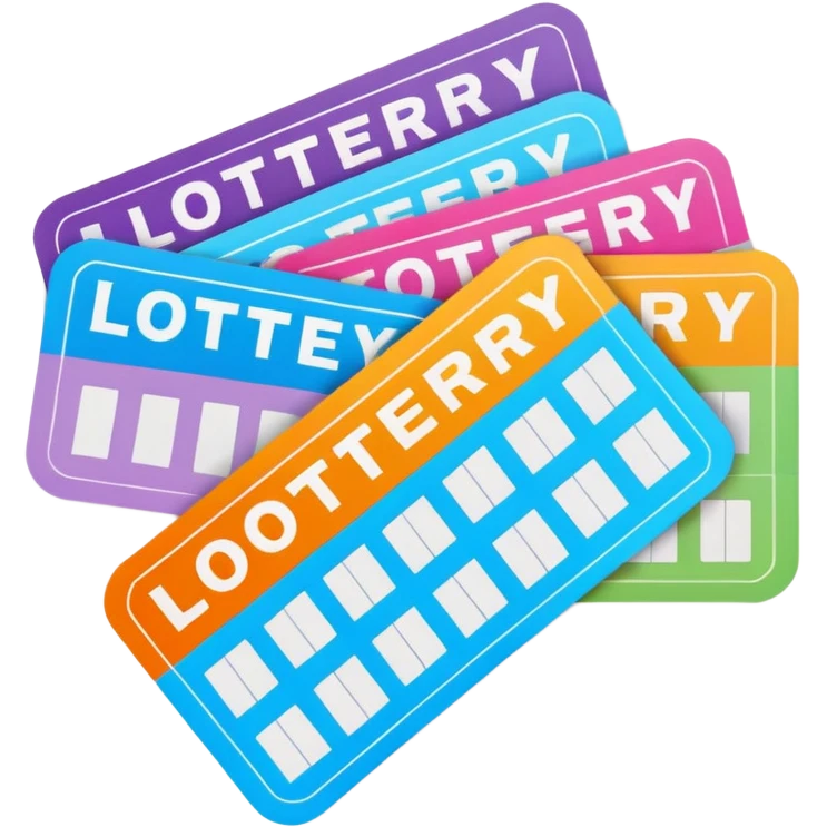 Create blank lottery coupons fanned out, clean and colorful, with different header colors and simple grid sections. No numbers, no text—just empty fields and a lottery-ticket layout. Bright, modern, and on a neutral background. emoji