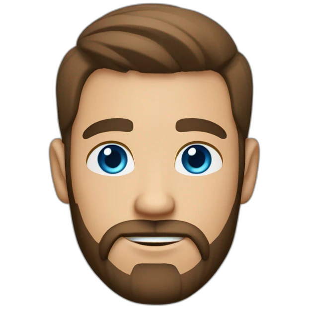 White man with a slight sun kissed tan, blue eyes and brown hair. He has a beard and mustache trimmed. Wears black clothing and wears his hair styled sideways backwards. emoji