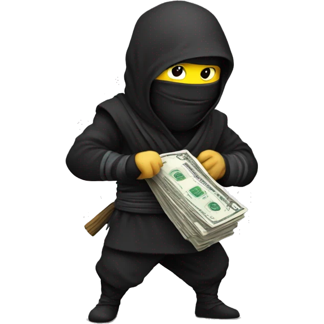Ninja with stack os bills in mouth  emoji