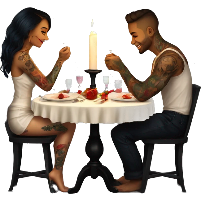 romantic candle light dinner for beautiful tattooed couple emoji