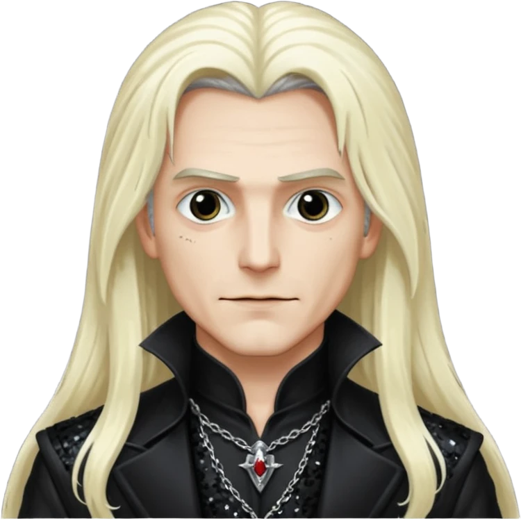 Alucard, Son of Dracula with long platinum blonde hair, black sequin outfit  emoji