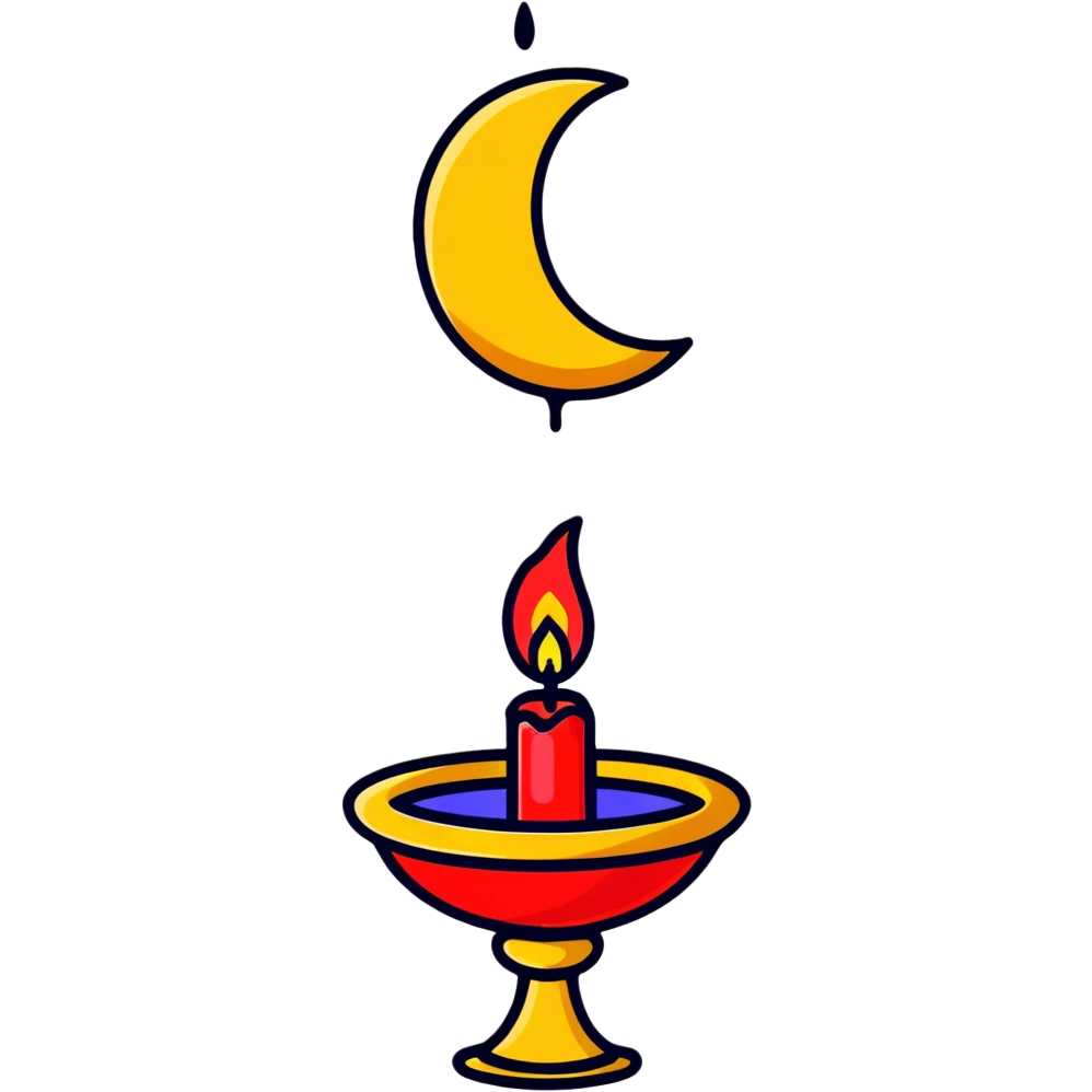 dripping red candle in a gold holder with a crescent moon in the background emoji