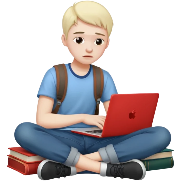 a student crashing out with the laptop on the lap and books on the side emoji