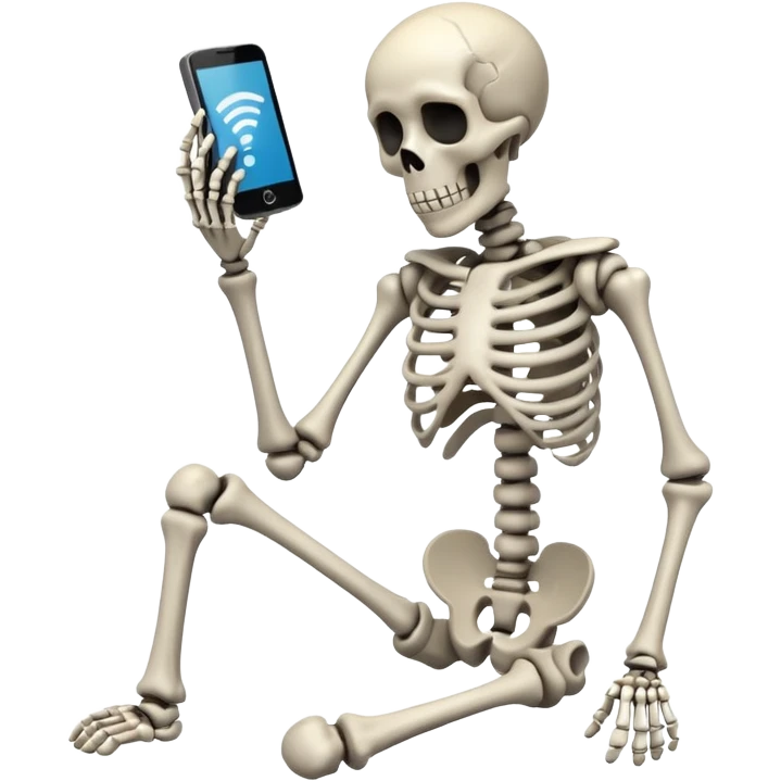 Sad Skeleton Grabs A No Wifi Cellphone And Hotspot emoji