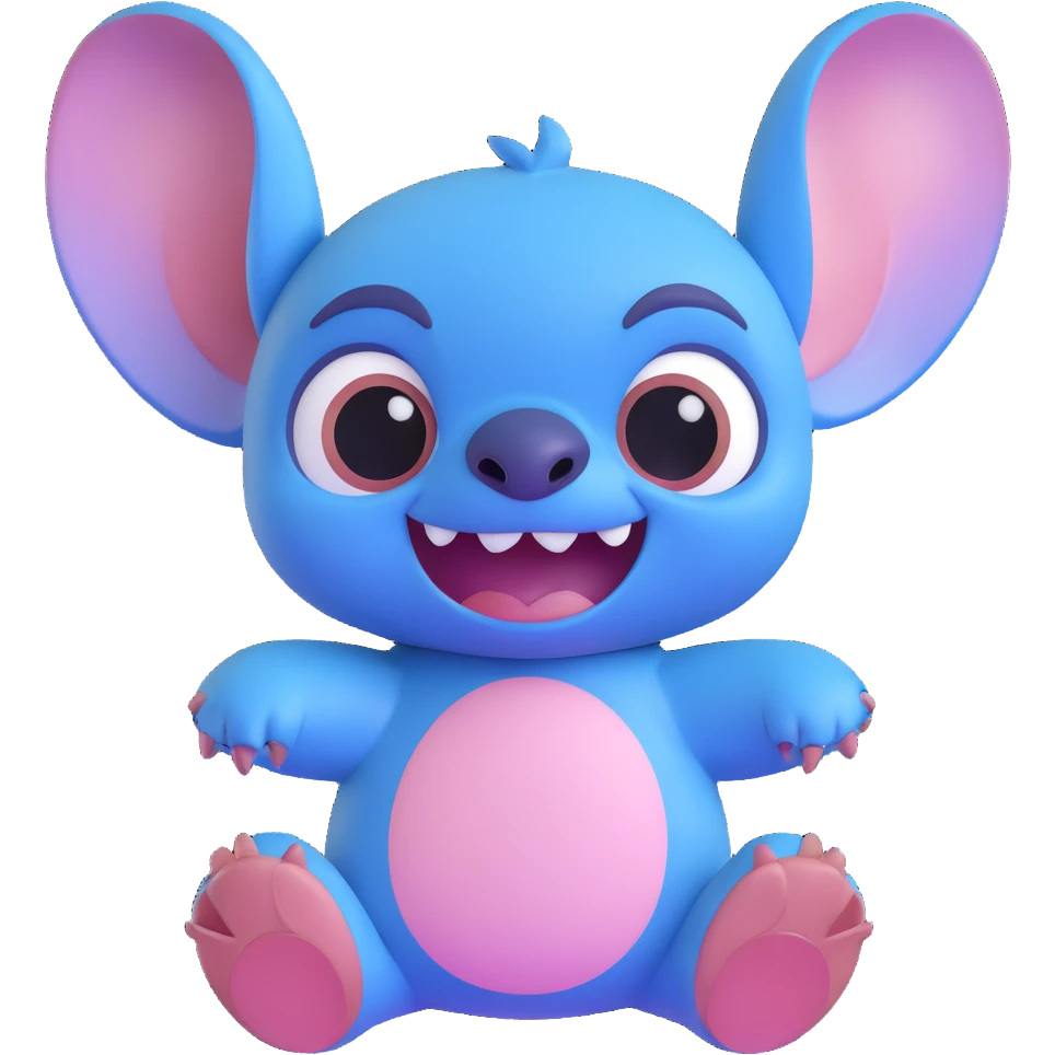 Stitch from Lilo & Stitch as a blue circle emoji, focus on Stitch's face, cute and expressive emoji