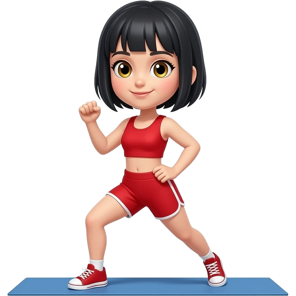Con cabello corto negro con ropa roja ojos miel cuerpo completo ejercicio emoji
