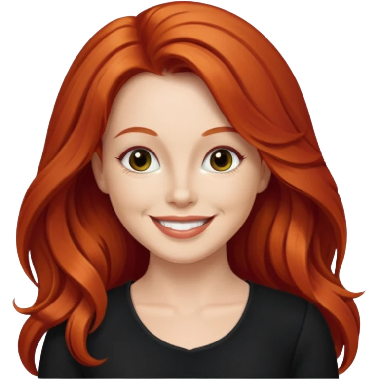 Lee Purcell with long red hair, black outfit emoji