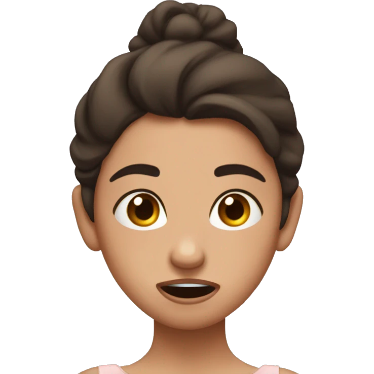 ballerina with dark brown hair with a very shocking stressed facial expresion emoji