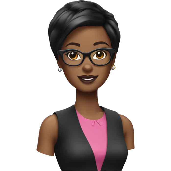 A black Barbie with  short black hair with white glasses  emoji