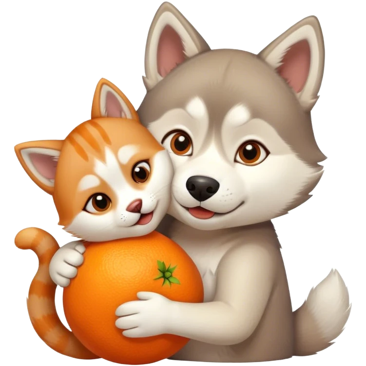 Husky hugging orange cat emoji