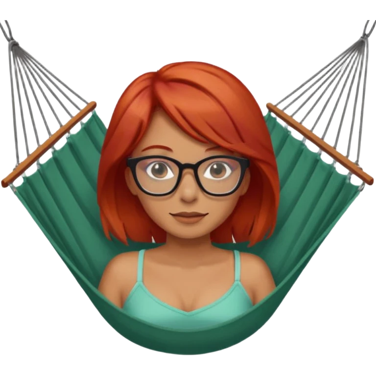 une femme avec les cheveux rouge et des lunettes qui se repose dans un hamac emoji