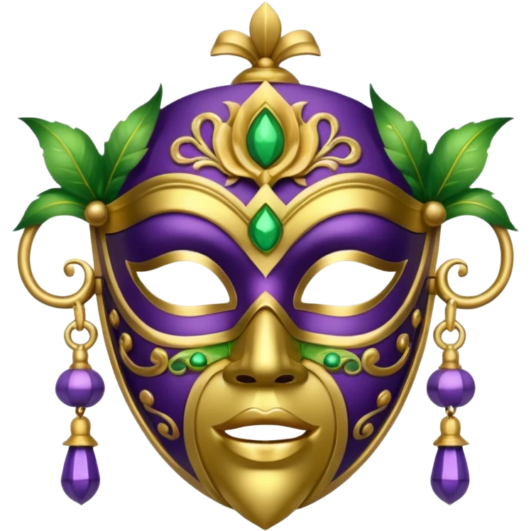 I want an emoji for Mardi Gras in New Orleans. I want a mask that is gold, green and purple with little bells at the bottom of the mask emoji