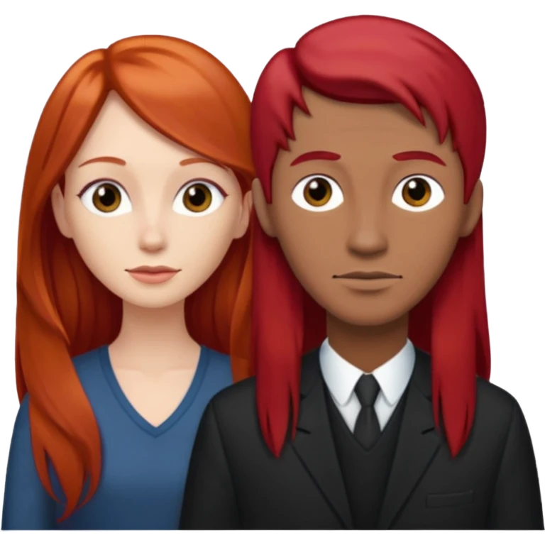 Mujer flaca con cabello largo color rojo color de piel blanca, hombre de color medio moreno con cabello color negro, flaco emoji