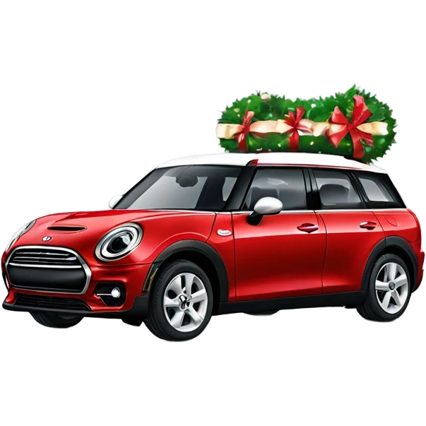 Red Mini Cooper clubman decorated for Christmas  emoji