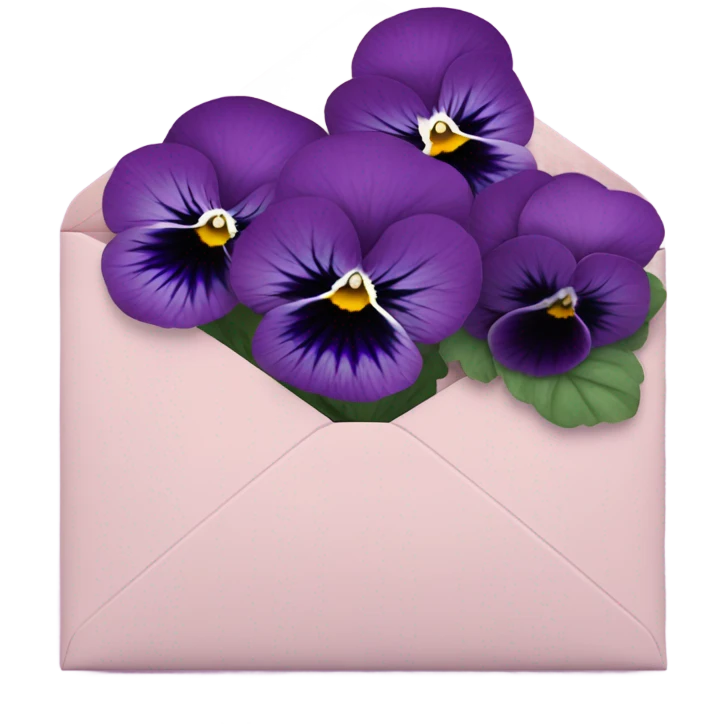 Deep aesthetic violet colour pansies placed in pink a aesthetic envelope  emoji