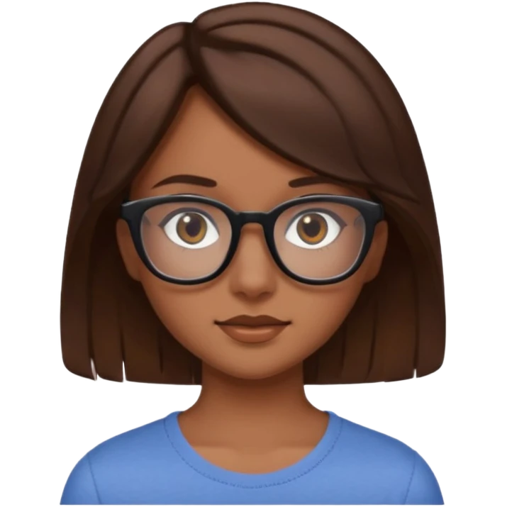 une ado, brune aux cheuveux tres fonces, blanche, un peu bronzee,lunettes carres noires, yeux bruns emoji