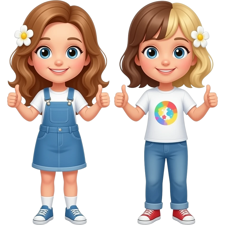 A girl with light brown hair and flower in ear and another girl with brown and blonde hair also have flower in ear 🌺 doing 2 thumbs up both emoji