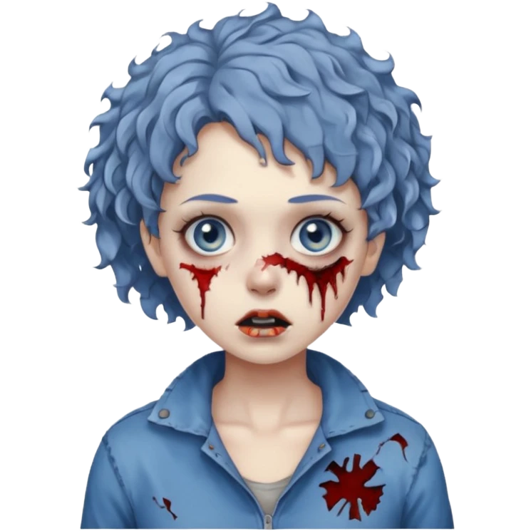 Zumbi feminina de cabelo curto cacheado azul emoji