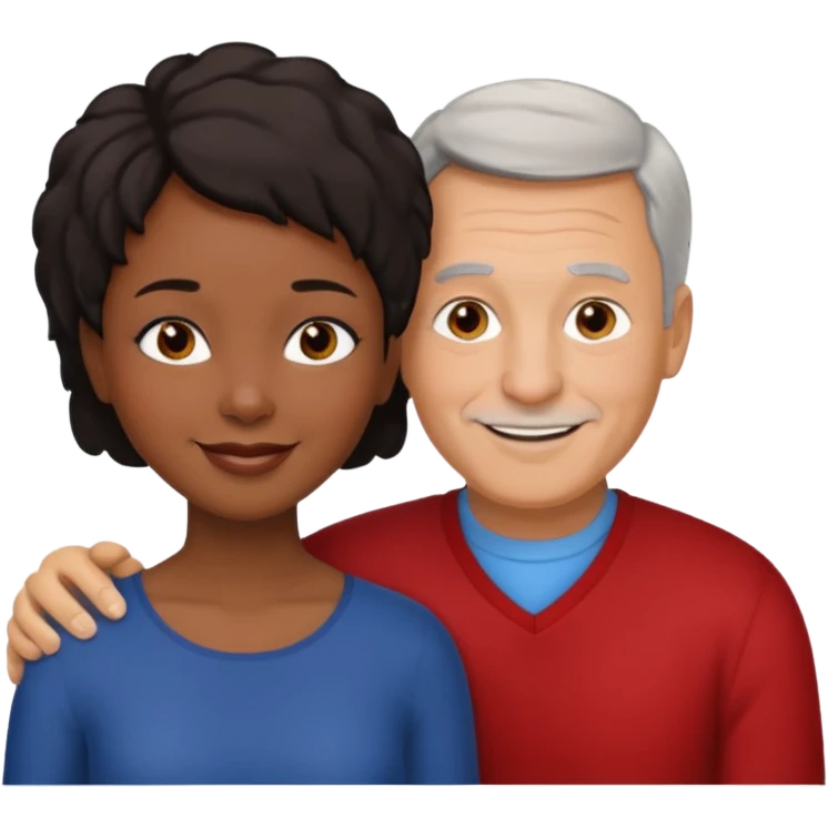 mixte couple black girl  with short hair , dark haired older white man emoji
