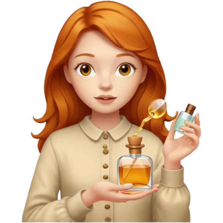 Ginger cute girl in autumn and she has perfume in her hand emoji