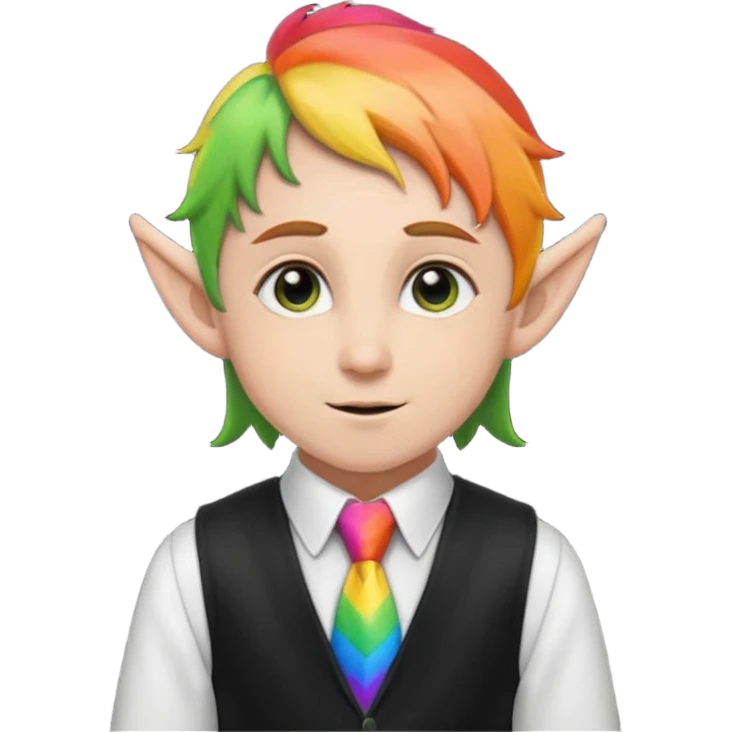 elf in black vest having rainbow tie emoji