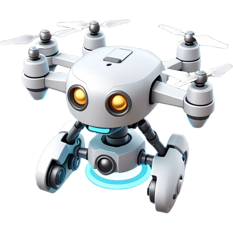 Clash of Clans aesthetic: Cinematic Playful 3D Isometric Robot Drone Emoji, rendered in a 3D vector-style similar to standard emojis with minimal shading and bold, simplified shapes. A compact, distinct form with signature details, softly glowing with a futuristic sci-fi warfare charm. Simplified yet unmistakably iconic, highly detailed and consistent, glowing with a soft radiance and high shine. Stylized with a touch of high-tech brilliance and a soft glowing outline, capturing the essence of a beloved gaming relic with a friendly, playful manner! emoji
