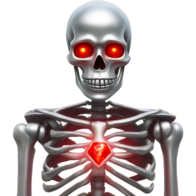 Skeleton with aura- skeleton is silver and shiny  aura is read emoji