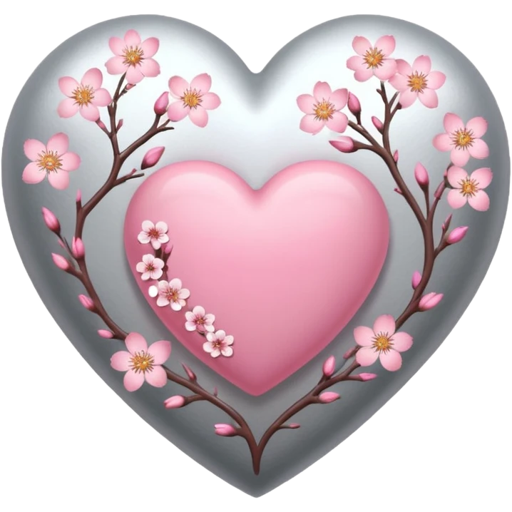 heart with sakura flowers and silver accents emoji