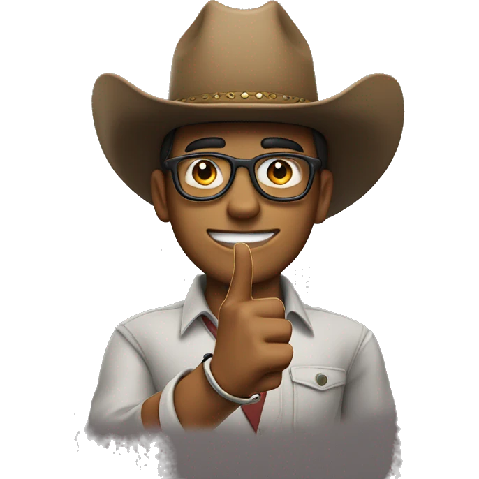 nerd with cowboy hat and finger pointing up emoji