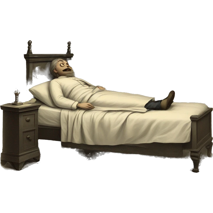 A sick man on a bed in 1870 emoji