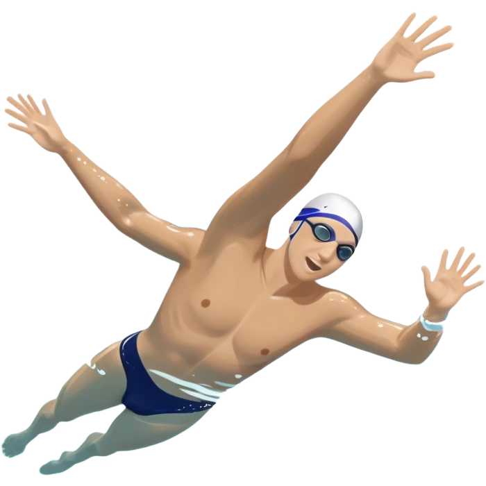 An icon showing a close-up of a swimmer's body gliding through clear pool water, with splashes around. The design includes the swimmer's arms and legs in motion, but faces are not visible. Transparent background highlights the grace and fluidity of swimming. emoji