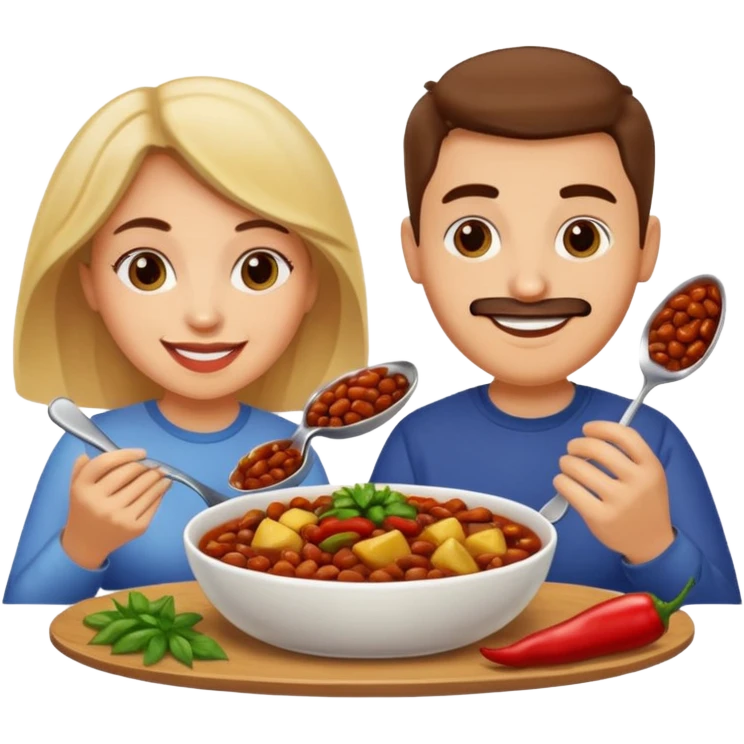 ligth couple having dinner of chili, beans and potatoes emoji