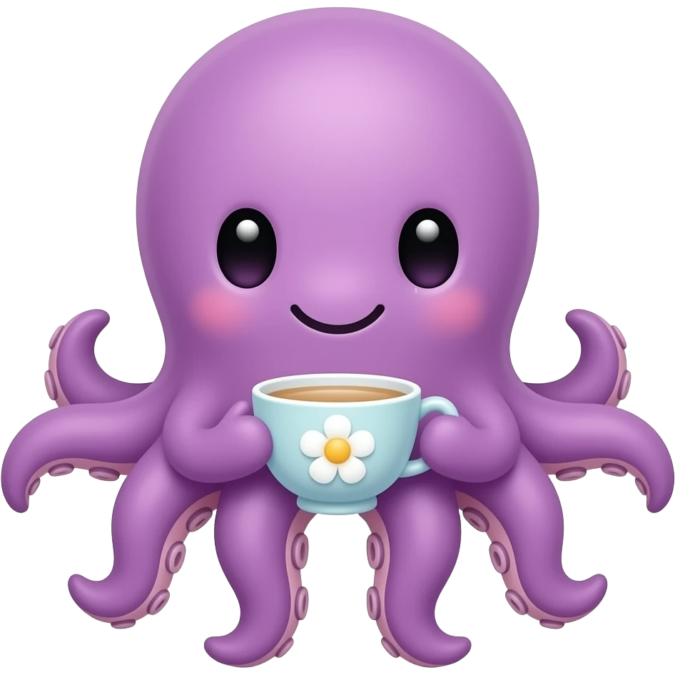 cute purple Octopus with a white flower Teacup emoji