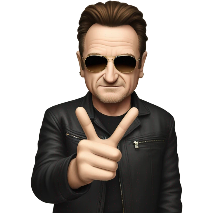 Bono doing peace sign emoji