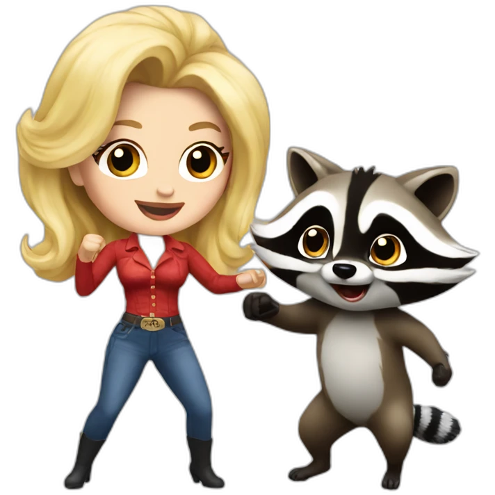 Dolly Parton fighting a raccoon emoji