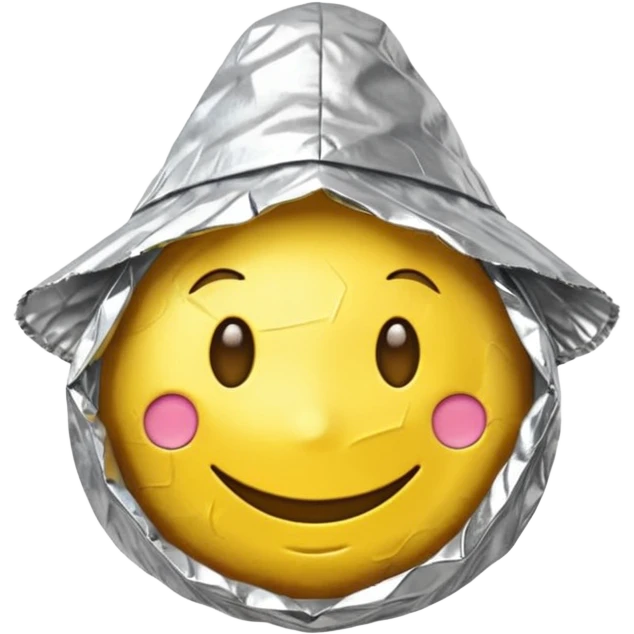 Yellow emoji smiley face wearing homemade tinfoil hat emoji